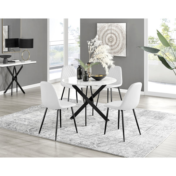 Canora Grey Tierra Modern Chrome Metal & Glass Round Dining Table Set